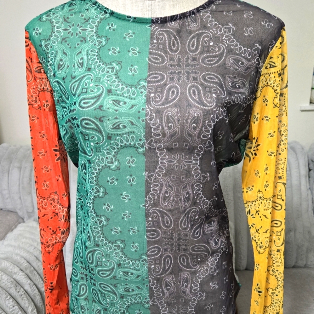 Bandana Print Sheer Bodysuit Junior Sz 1X